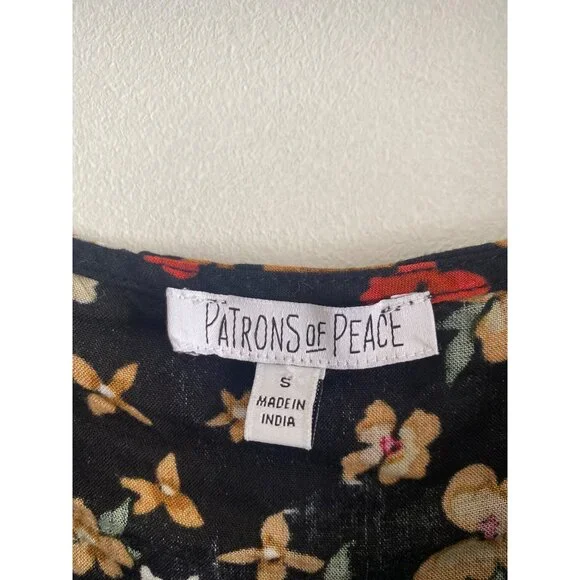 Patrons Of Peace Women’s Black Floral Puff Sleeve Rayon Crop Top Size S - Picture 6 of 7